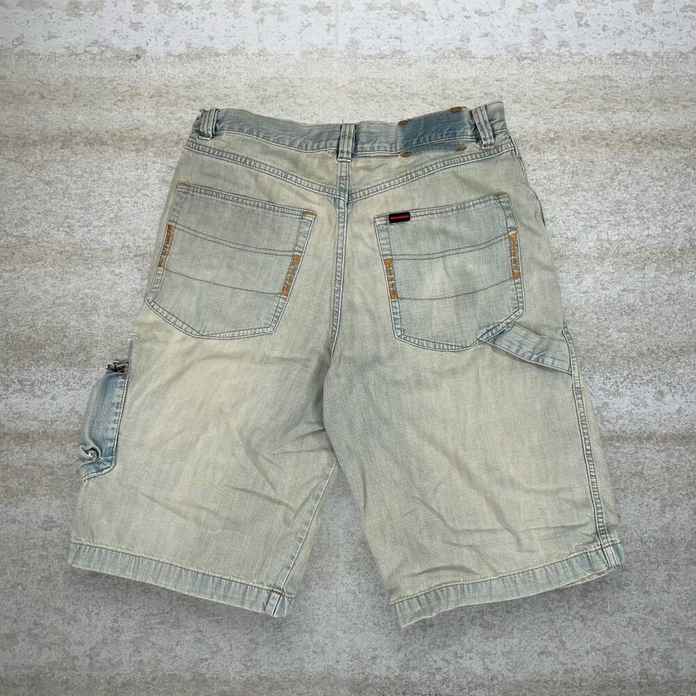 Vintage Y2K Fubu Skater Jean Shorts 34x13 Baggy Wide Leg Yellow Light Wash Denim